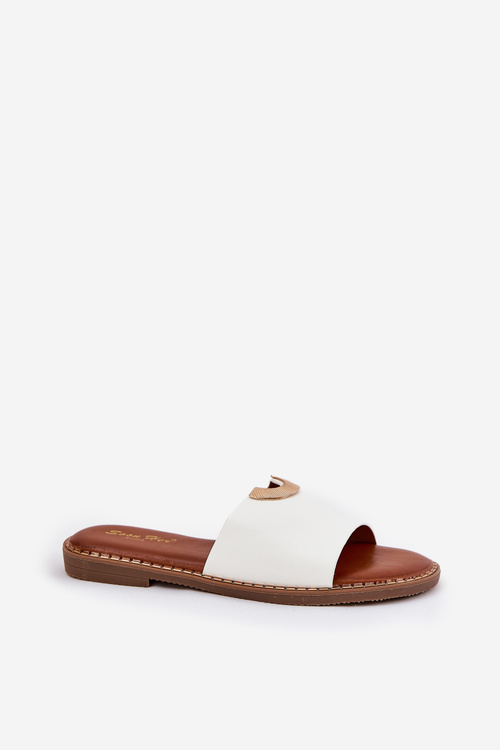 Damskie Klapki Damskie Płaskie Eko Skóra Ozdobne Detale Białe Mevith