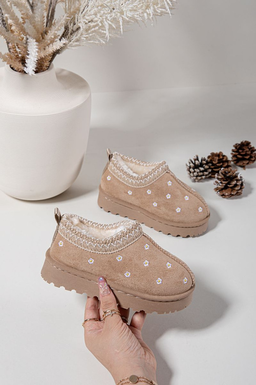 Children's snow boots with flowers lined with fur beige Palina