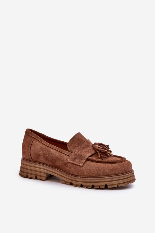 Mokasyny Zamszowe Damskie Frędzle Zazoo 3469 Brązowe