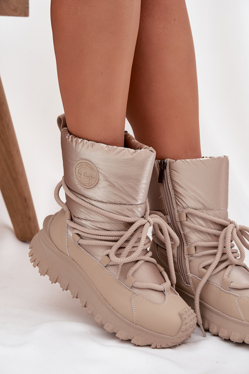 Leather Snow Boots On Platform Lee Cooper LCJ-25-12-3663 Beige-Golden