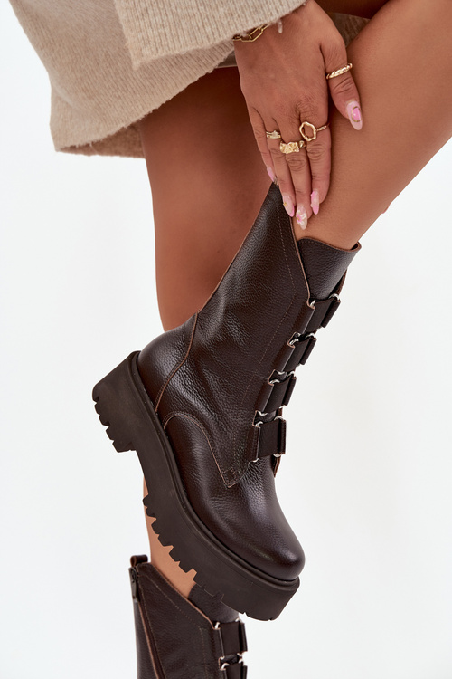 Women's ankle boots made of genuine leather on platform Zazoo 3795 Chocolate