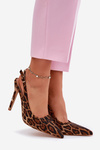 Embellished Stiletto Sandals Leopard Brown Kemonia