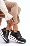 Leather Low Wedge Sports Shoes Black Braylen