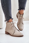 Leather Ankle Boots With Flat Heel Beige Zazoo 2964
