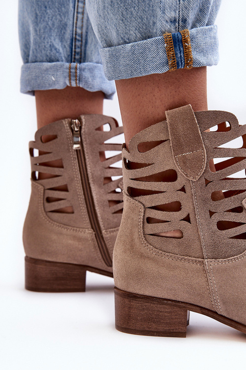 Women's Leather Lace-up Ankle Boots Dark Beige Lewski 3329