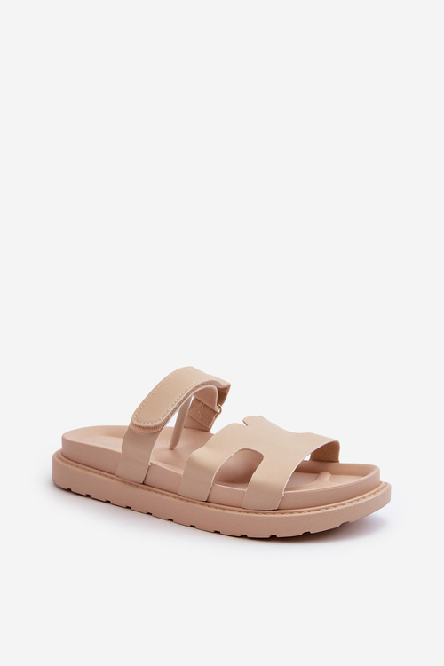 Eco Leather Women's Velcro Sandals in Light Beige Silaka