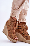 Suede Openwork Wedge Boots Camel Berthe