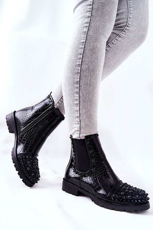 Boots With Rhinestones Black Monah