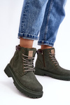 Leather Lined Fur-Trimmed Boots Dark Green Felizia