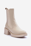 Massive Heel Ankle Boots Beige Ironna