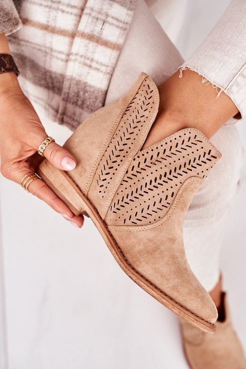 Openwork Boots On A Wedge Beige Melanie