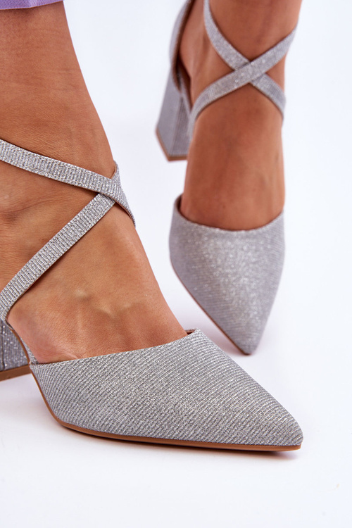 Fashionable Glitter Pumps On Heel Silver Galaxy