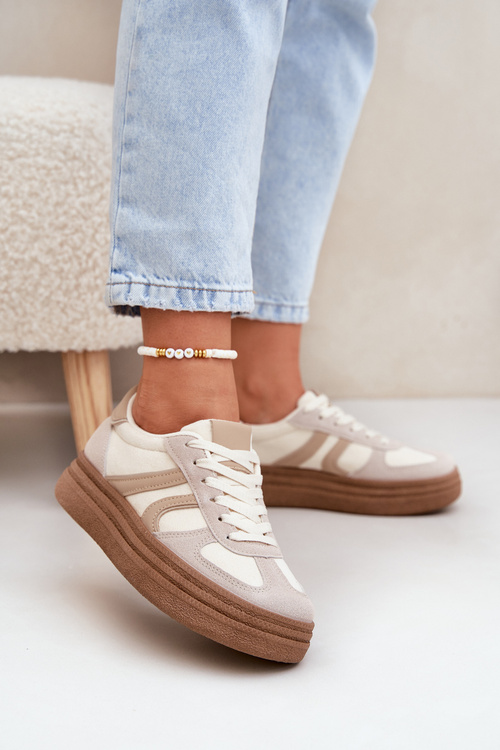Damskie Sneakersy Na Platformie Ciemnobeżowe Lesida 
