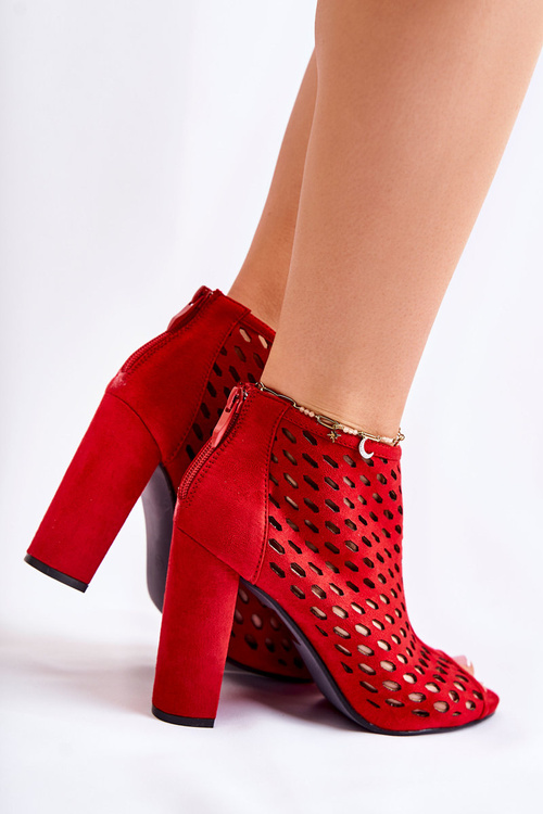 Botki Ażurowe Zamsz Czerwone Jenissa