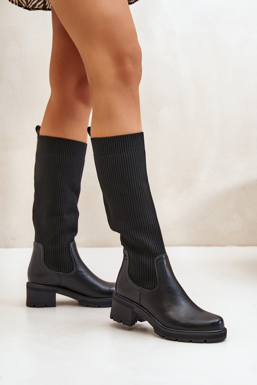 Kozaki Wsuwane Elastyczna Cholewka Przed Kolano Czarne Vaimi