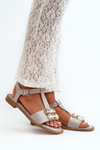 Elegant Women's Sandals with Decorative Details S.Barski KV27-030 Beige
