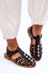 Women's Flat Sandals With Zircons Black Ascot