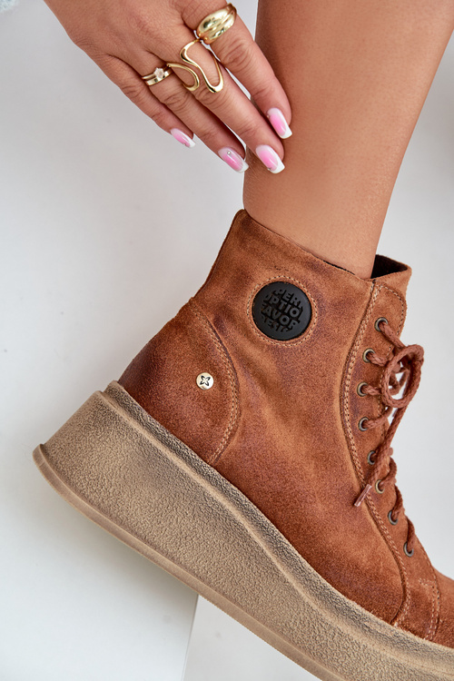 Suede Ankle Boots On Chunky Platform Maciejka 06309-29 Brown