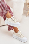 Women's Platform Sneakers With Decorative Lacing Beige Tivora