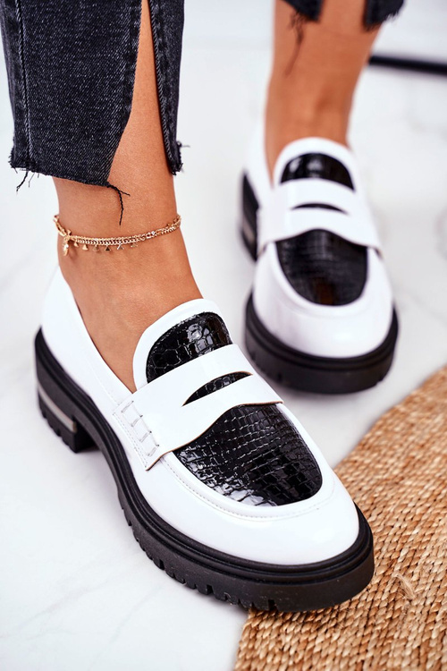 Damskie Półbuty Loafers Skórzane Białe Visconi 3136042