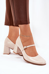 Lacquered high heels with strap and buckle beige Tammirea