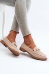 Women's Flat Heel Loafers with Beige Aviole Embellishment