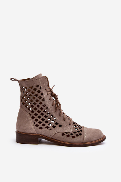 Openwork Leather Boots Zazoo 2695 Beige