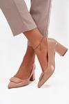 Patent leather pumps on heel with decoration Nude Isoline