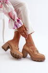 Półbuty Damskie Masywny Obcas Ozdoba Camel Ranunca RMR23108-2