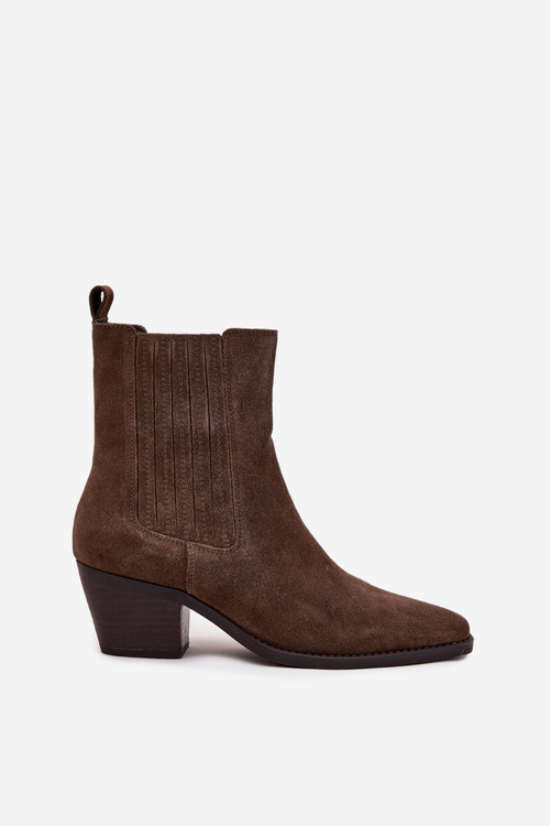 Damskie Ocieplane Botki Na Słupku Zamszowe Khaki Arelia