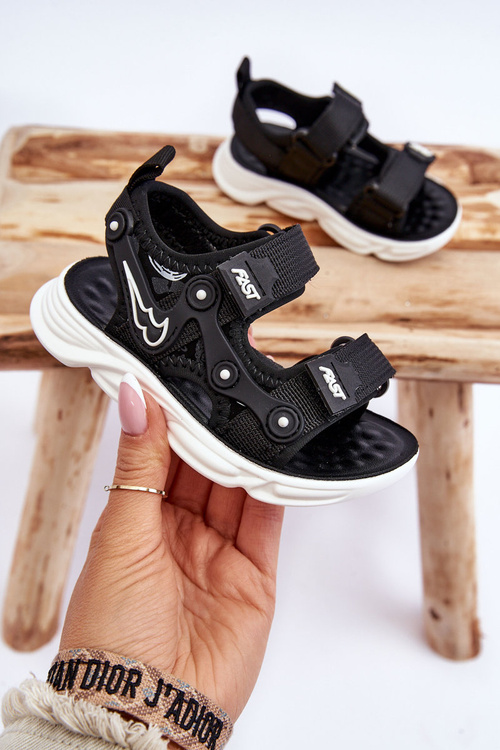 Boys Velcro Sandals Black And White Tobias 