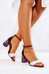 Leather Sandals On A Bar Navy blue and red Lorene