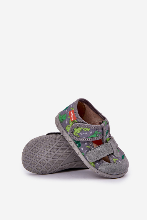 Slippers Milami Children's With Velcro In Dinosaurs Gray-Green Reathiana