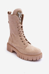 Leather Boots Workery With Jewellery Decoration Beige Marx 