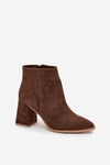 Ankle boots made of natural suede with block heel insulated brown Zazoo 3128