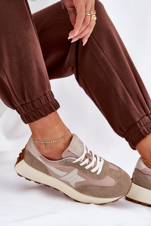 Buty Sportowe Damskie Zamszowe Platforma Beżowe Vinceza 66720
