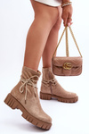 Women's Suede Boots with Lacing Beige Lineanor