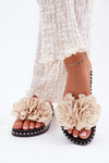 Women's Slippers With Fabric Flowers Beige Elachase