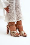 Women's Leather Sandals with Heel Maciejka 06564-22 Beige-Gold