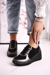 Women’s Leather Wedge Sneakers Black Silver Roxette