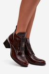 Leather Lacquered Block Heel Boots with Decorative Detail Insulated Zazoo 60560 Dark Brown