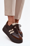 Leather Women's Sneakers on Platform Zazoo 3775 Chocolate