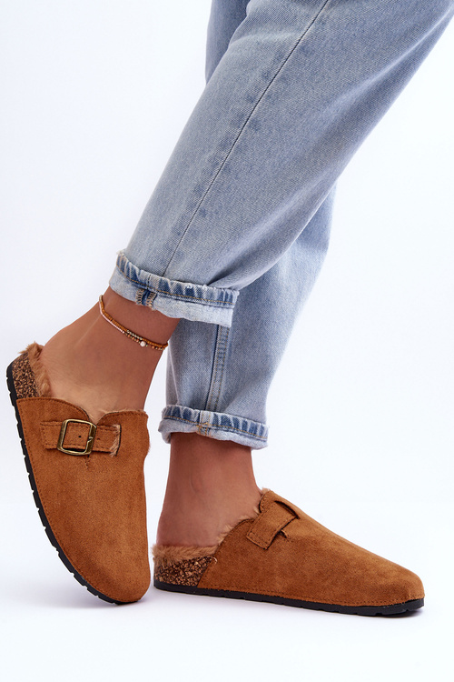 Women's Suede Mules with Faux Fur Brown Haidamia
