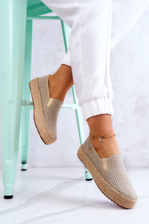 Tenisówki Slip On Damskie Plecione Beżowe Big Star JJ274394