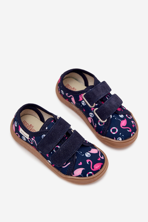 Girls Barefoot Slippers Flamingos Milami Navy Saphira