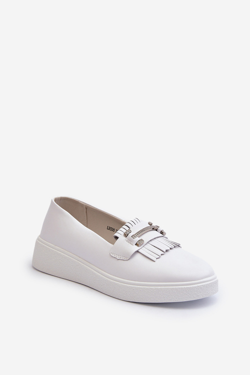 Lekkie Mokasyny Damskie Skóra Platforma Białe S.Barski LR590