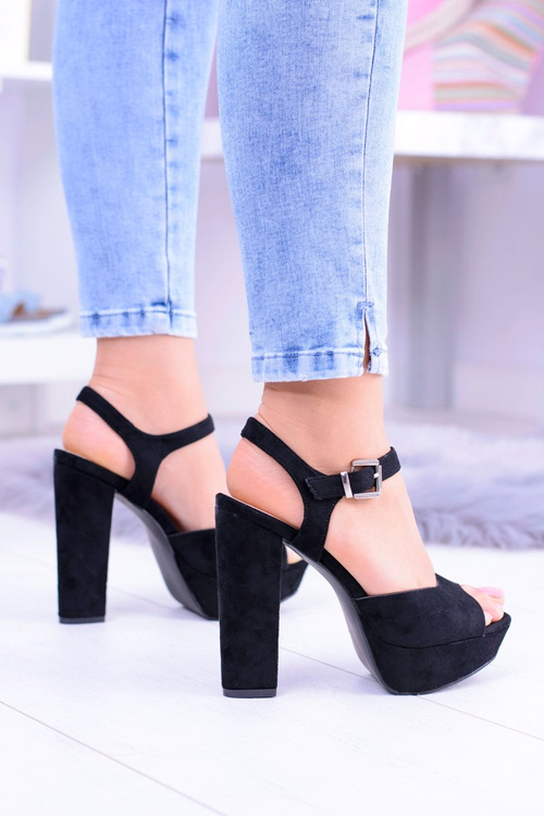 Black High Suede Stiletto Sandals Gertigo