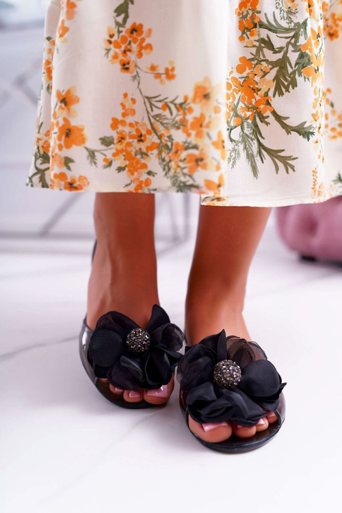 Lu Boo | Rubber Ballerina Meliski Flip Flops Flowers Black Candela