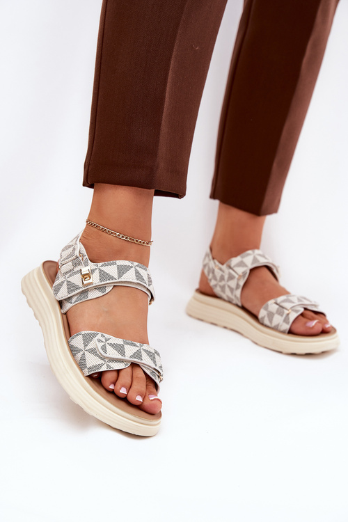 Women Fabric Sandals On Platform Beige Leriot