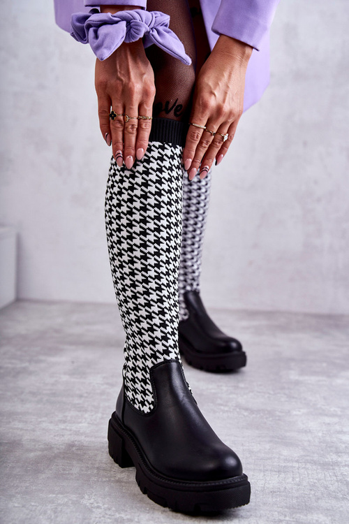 Women's Sock Boots Black-White Avira